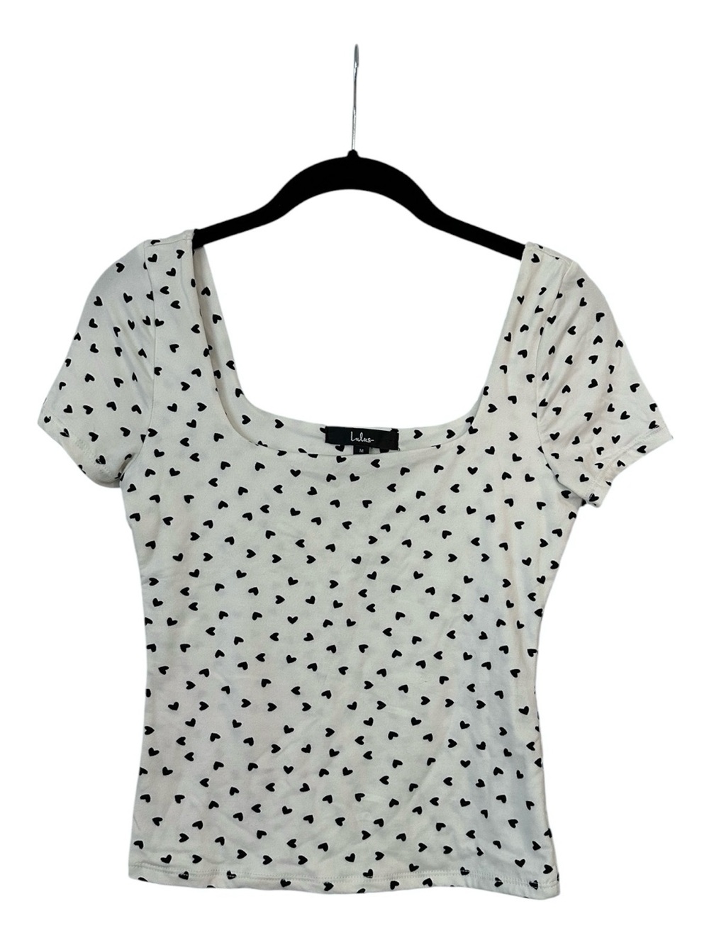 Lulu's White Scoop Neck Tee with Black Heart Print